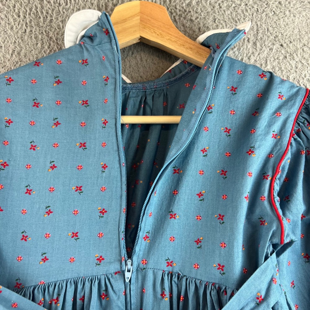 VTG Pleasant Company Girl Floral Prairie Dress Peter Pan Collar Long Sleeve 7 - Picture 5 of 12